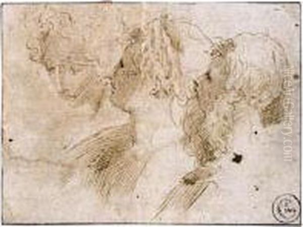 Three Studies Of Heads: A 
Bearded Man And A Woman, Seen In Profile, And A Second Woman Seen At 
Three Quarters - view 1