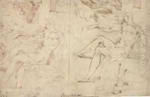 Deux Etudes Pour Un Homme Assis De Profil A Gauche Dans Un Paysage(recto); Pieta (verso) by Jacopo Zanguidi, Called Jacopo Bertoija