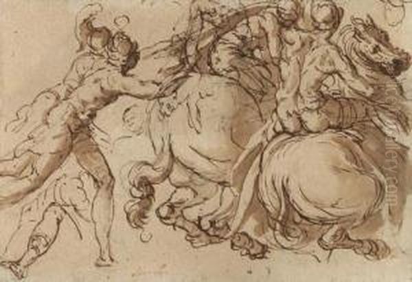 Soldiers On Horseback Pursued By Foot-soldiers - view 1