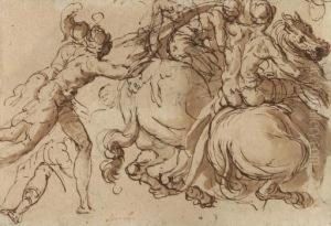 Soldiers On Horseback Pursued By Foot-soldiers