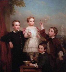 Portrait of Children Blowing Bubbles by George Augustus, Jr Baker
