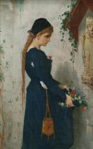 The Waysideshrine, A Young Girl Laying Flowers
