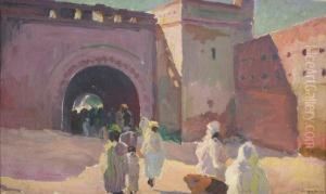 Orientaux A La Porte D'une Ville Marocaine by Mariano Bertuchi Nieto