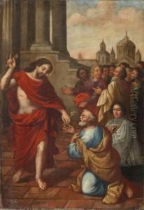 Schlusselubergabe An Petrus Mit Kniender Stifterfigur by Balthasar Beschey