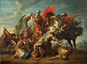 La Chasse Au Lion, D'apres Rubens by Balthasar Beschey