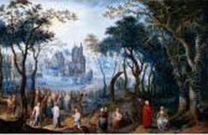A Wooded Landscape With Christ And The Centurion, A Village Beyond