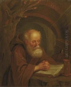 A Hermit Reading By A Vaulted Grotto by Balthasar Beschey
