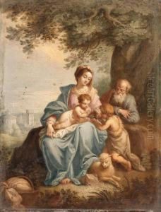 The Holy Family With Saint John The Baptist In A Landscape by Balthasar Beschey