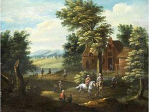 Landschaft Mit Schimmelreiter Und Figurenstaffage by Karel Beschey