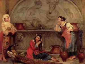 Oriental Beauties By A Fountain by Philippe Jacques Van Bree