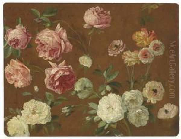 Pink And White Roses, Chrysanthemums And Poppies - view 1