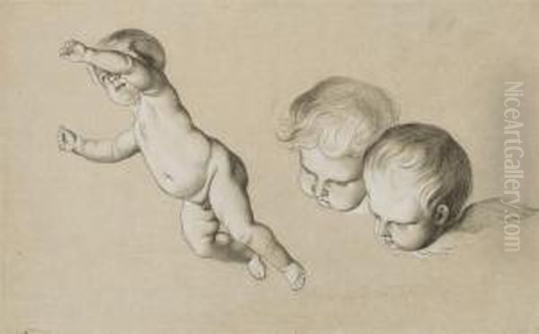 Etude De Putto Et De Deux Tetes D'angelots (recto); Esquisse D'unetete D'homme (verso) - view 1