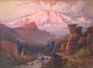 View Of Mount Shasta With Campfire Inforeground