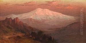 Mt. Shasta With An Indian Camp On A Ridge Below by Arthur William Best