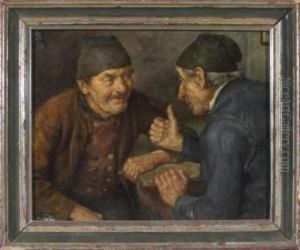 Angeregte Unterhaltung - Zwei Bauern Am Tisch by Hans Best