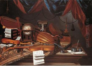 Strumenti Musicali E Altri Oggetti Disposti Su Un Tavolo by Bartolomeo Bettera