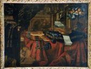 Bodegon Con Instrumentos Musicales Y Cortinaje by Bartolomeo Bettera