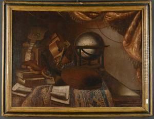 Natura Morta Con Mappamondo, Strumenti E Fogli Musicali, Un Tappetoorientale by Bartolomeo Bettera