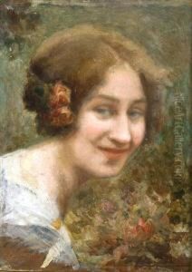 Volto Di Fanciulla Con Fiori by Mario Giuseppe Bettinelli
