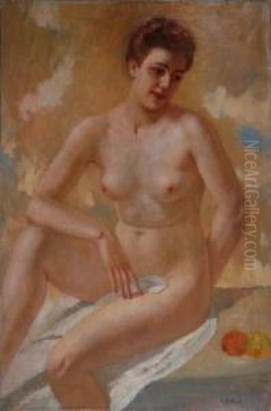 "nudo Femminile Con Arance" Olio Su Tela Firmato In Basso A Destra - view 1