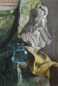 Composizione Classica Con Busto Di Bacco , Brocca E Tessuto