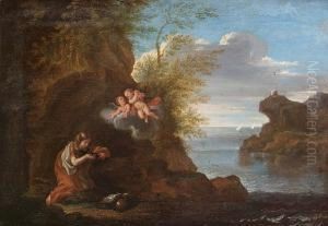 The Magdalen In Contemplation, A View To A Rocky Coastline Beyond by Pietro Bianchi