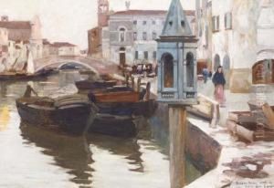 A Venetian Canal With Figures On The Quay