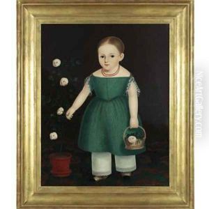 Portrait of a young girl in green dress with pot of flowers 1825 by John Bradley
