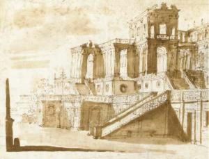 A Courtyard Of A Palace With A 
Series Of Porticos (recto); Architectural Sketches (verso)