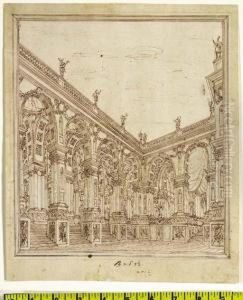 A Palace Courtyard by Giuseppe Galli Bibiena