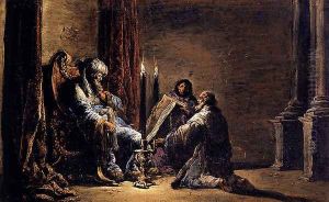 The Scribe Shaphan Reading The Book Of Law To King Josiah by Leonaert Bramer