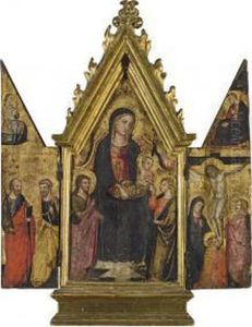 Triptyque : Vierge A L'enfant 
Avec Saint Jean-baptiste Et Saintjean (panneau Central) ; La Crucifixion
 (volet De Droite) ; Saintpierre Et Saint Paul (volet De Gauche)