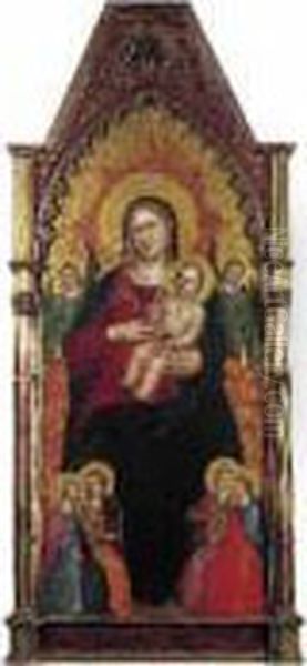 Madone Et L'enfant En Trone Entre Deux Anges, Avec, A Ses Pieds,
Quatre Anges Musiciens - view 1