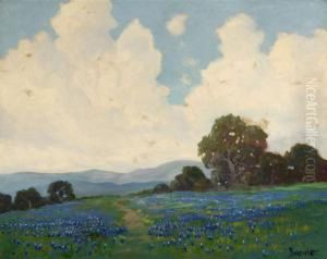 Oak Trees And Lupine Landscape by George Sanders Bickerstaff