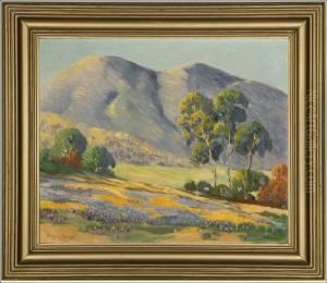 Poppies And Lupine In A California Landscape by George Sanders Bickerstaff