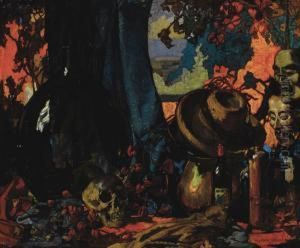 Dark Still Life With Skull by Frank Alfred Bicknell