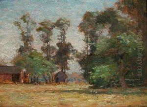 Old Barns Under Green Trees by Frank Alfred Bicknell