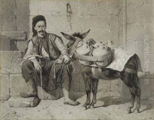 Porteur D'eau Oriental Et Son Ane - view 1