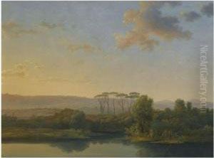 An Italianate River Landscape At Sunset An Italianate River Landscape At Sunset