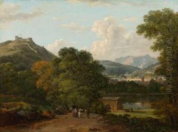 Italian Landscape With Group Of Dancers In The Foreground - view 1