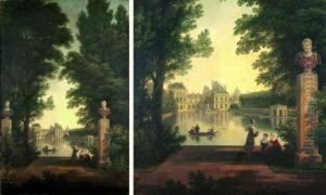 Vue Du Chateau De Fontainebleau Et De L'etang Des Carpes by Jean-Joseph-Xavier Bidauld