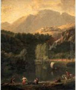 Paysage Italien Anime De Personnages Au Bord D'un Lac by Jean-Joseph-Xavier Bidauld