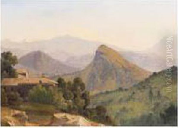 An Italianate Landscape With A Farmhouse, Mountains Beyond - view 1