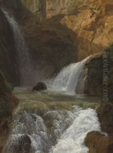 View Of The Waterfalls At Tivoli by Jean-Joseph-Xavier Bidauld
