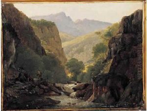 Paysage De Cascade Avec Des Brigands