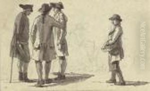 Three Men In Conversation. by Johann Jakob Biedermann
