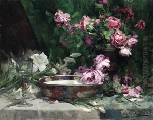 Still Life with Roses and Lillies by Marie De Bievre