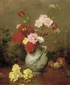 Carnations In A Vase, A Garden Beyond Carnations In A Vase, A Garden Beyond