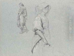 A stooping girl in a white dress
