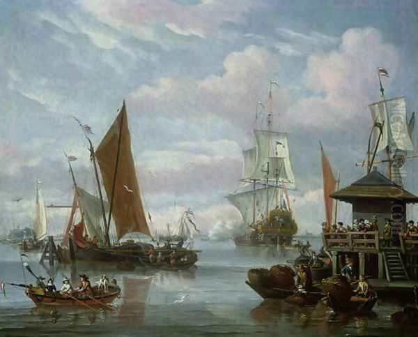 Estuary Scene with Boats and Fisherman - view 1